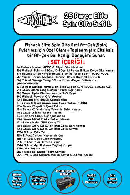 Fishack 42 Parça Elite Spin At-Çek Deniz ve Göl Olta Seti L - 1.80MT / 10-30GR