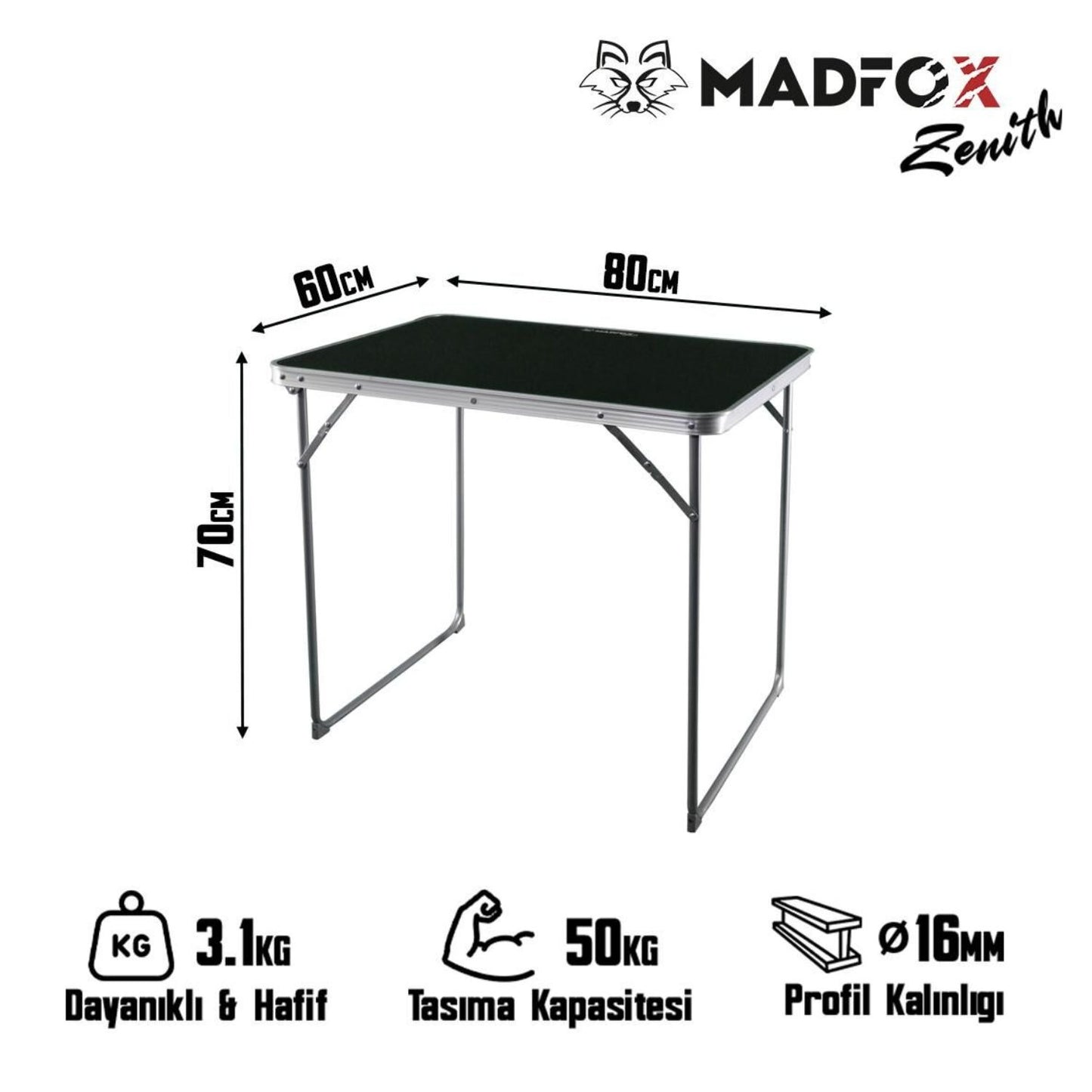 Katlanabilir Alüminyum Kamp Masası - Madfox Zenith - Siyah - 547278
