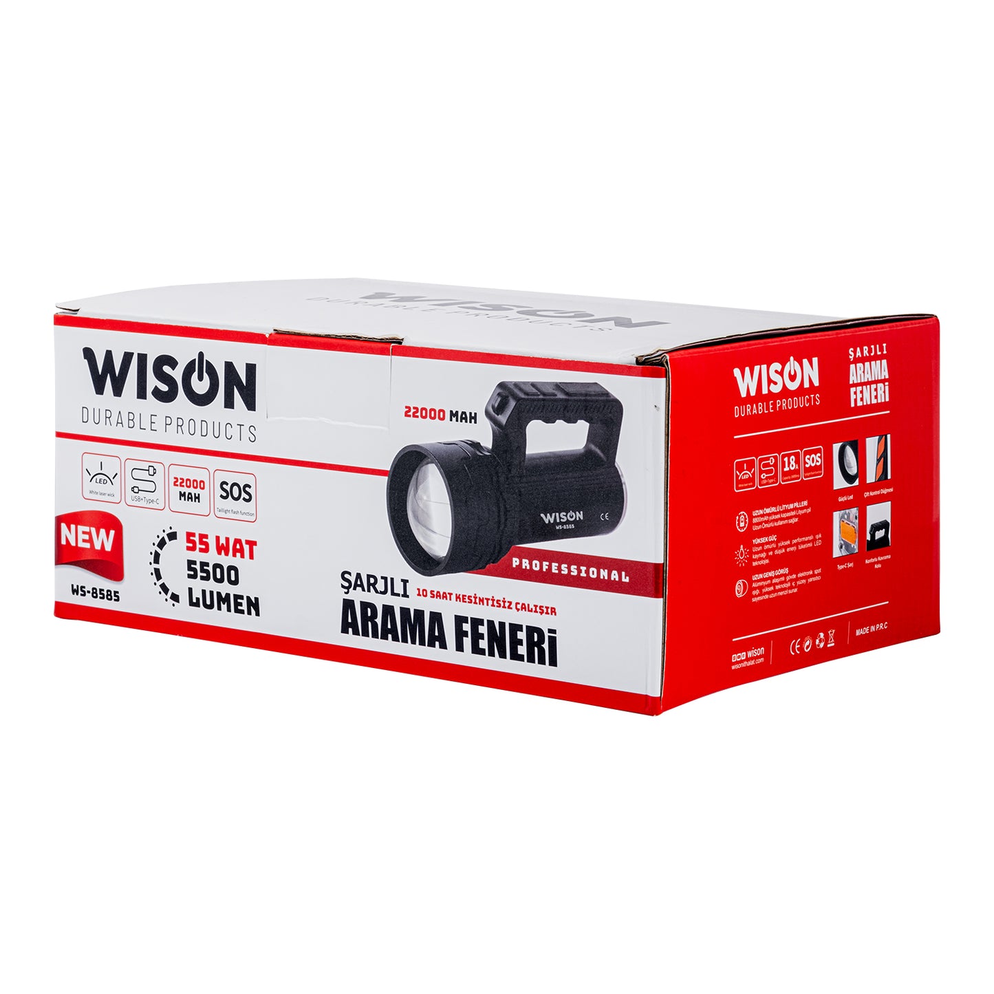 Şarj Edilebilir El Feneri - Wison - 5500 Lümen - 55 Watt