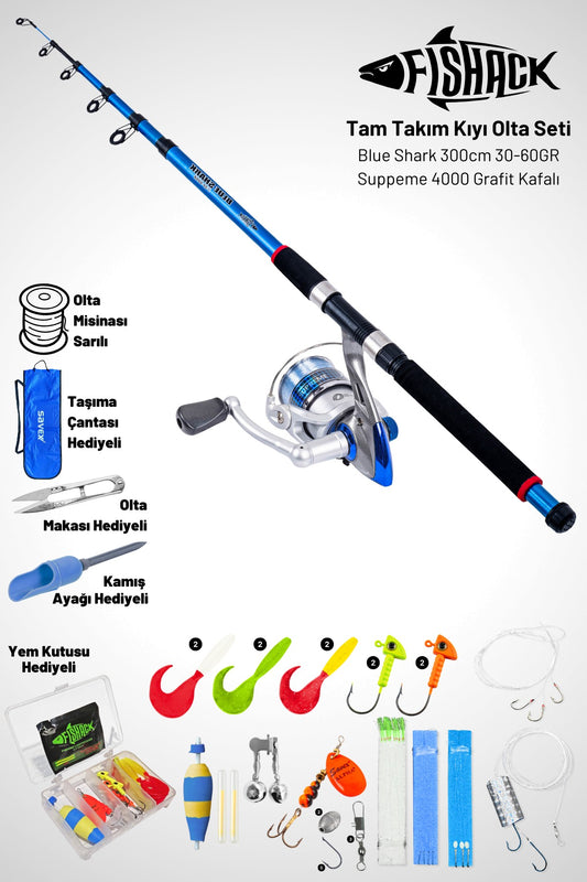 Tam Takım Kıyı Olta Seti - 300cm Kamış 30-60GR / 4000'lik Suppeme Olta Makinesi - Taşıma Çantalı
