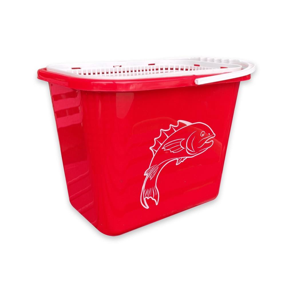 Balıkçı Kovası - 15 lt - Fishack - Süzgeçli - Kırmızı (Kod 179)