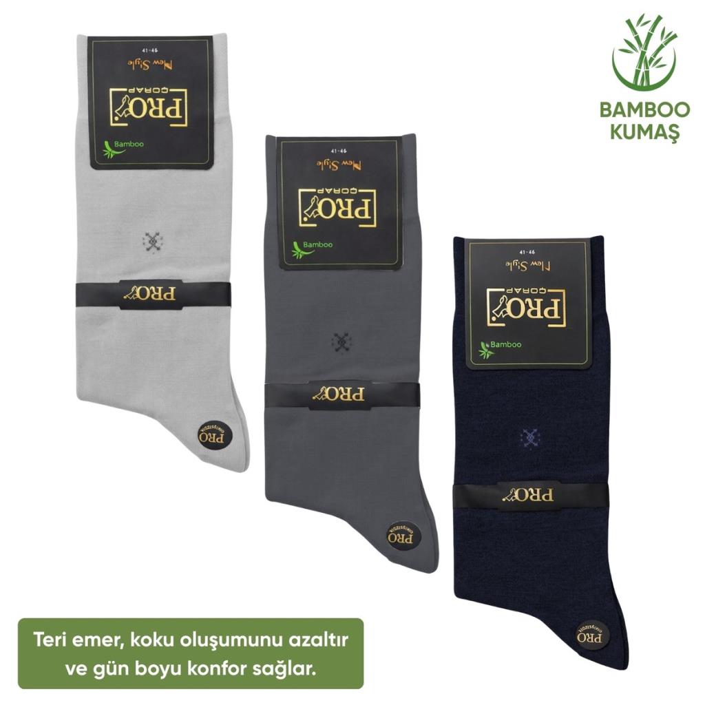 Bambu Erkek Soket Çorabı - 3 Çift - Dikişsiz - Gori -17135 - Set 3