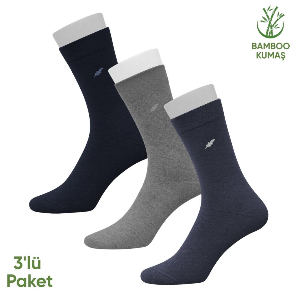 Bambu Erkek Soket Çorap- 3 Çift - Dikişsiz - Akça - 17652 - Set 1