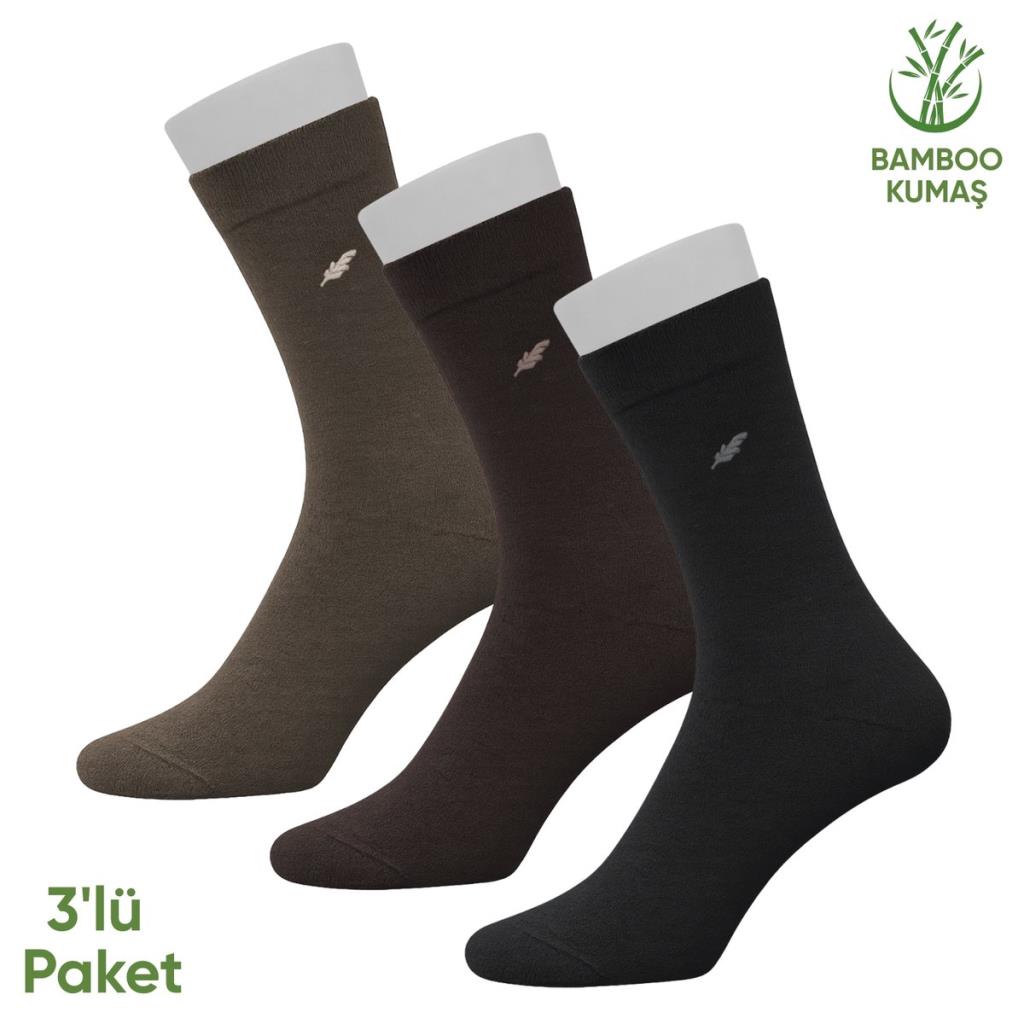 Bambu Erkek Soket Çorap- 3 Çift - Dikişsiz - Akça - 17652 - Set 2