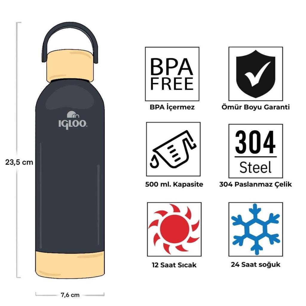 Çelik Pro Termos - Igloo - Hydrate - 500ml - Füme - 205694