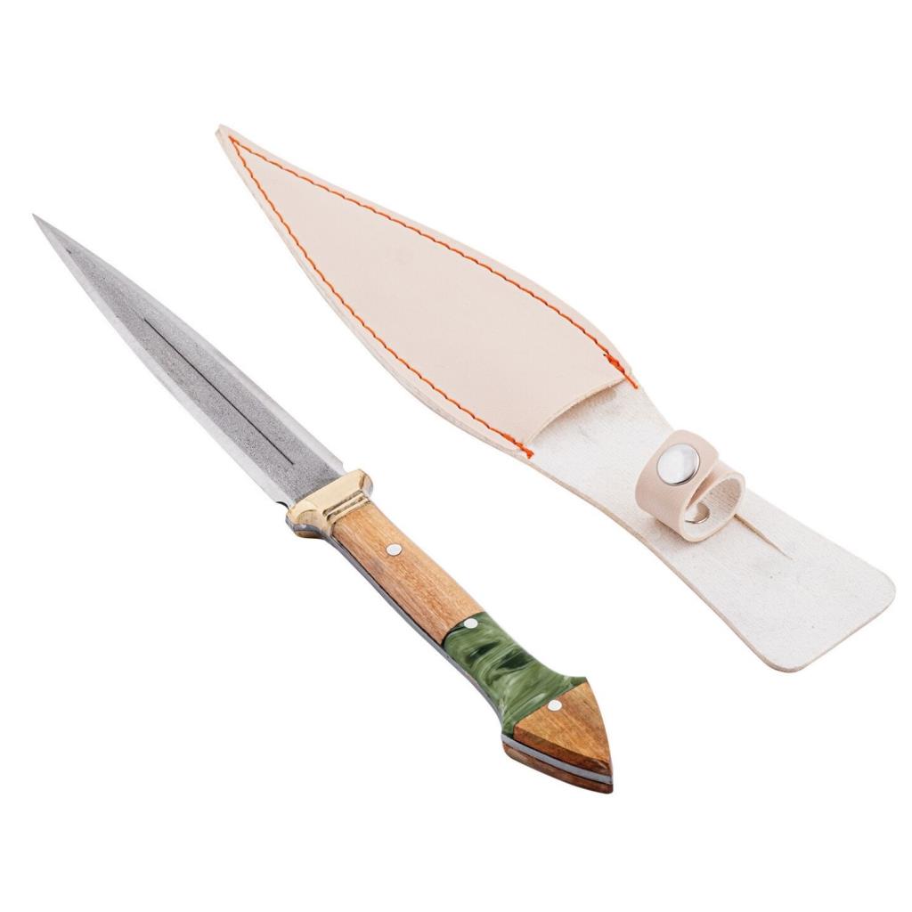 Çift Ağızlı Çerkez Bıçağı - Deri Kılıflı - Epoksi Sap - Büyük - Haki