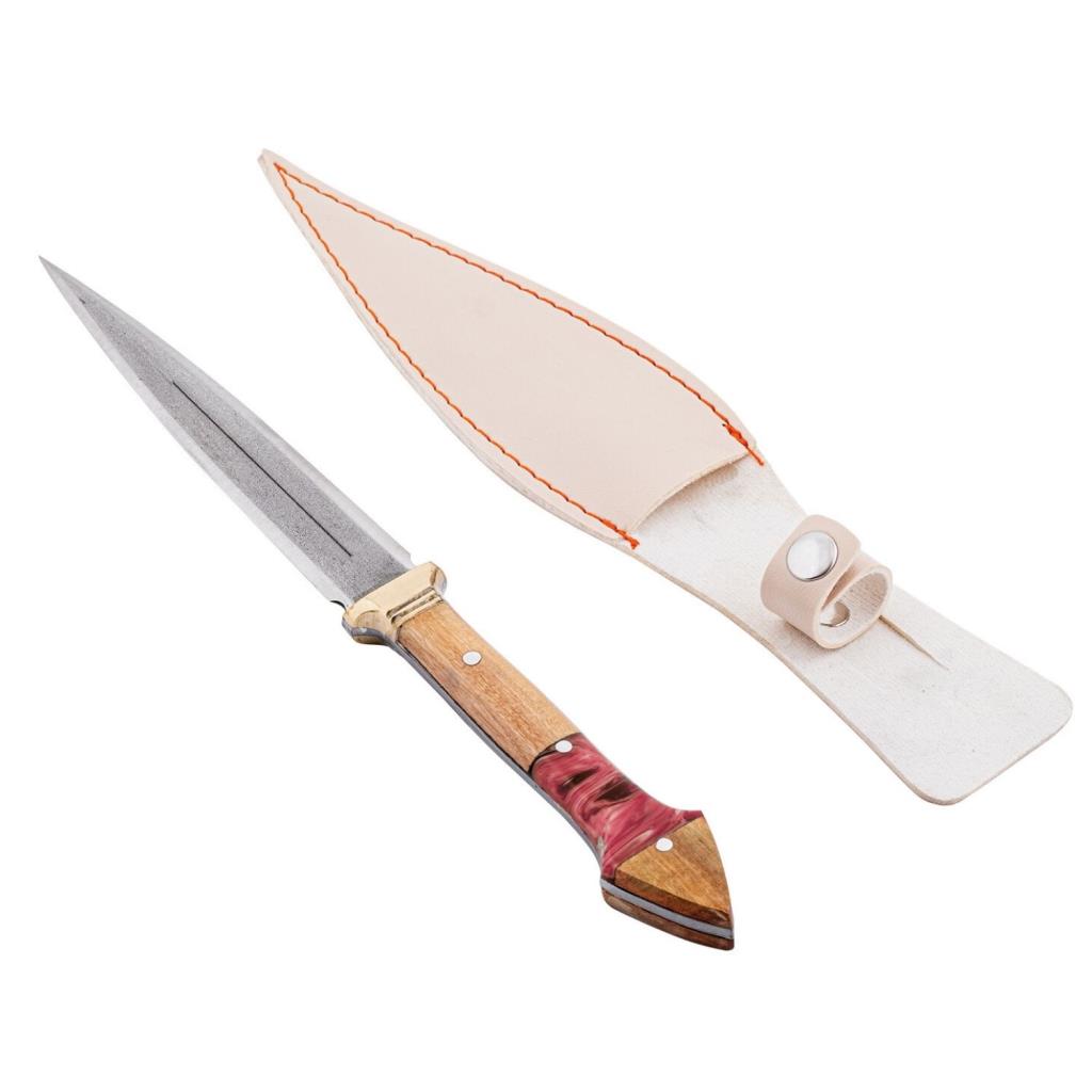 Çift Ağızlı Çerkez Bıçağı - Deri Kılıflı - Epoksi Sap - Büyük - Kırmızı