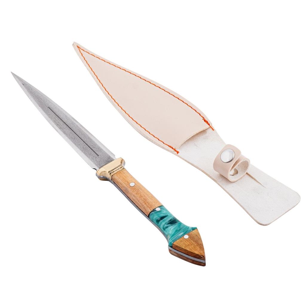 Çift Ağızlı Çerkez Bıçağı - Deri Kılıflı - Epoksi Sap - Büyük - Mavi