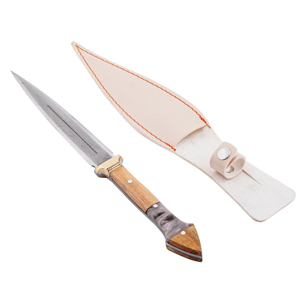 Çift Ağızlı Çerkez Bıçağı - Deri Kılıflı - Epoksi Sap - Büyük - Mermer