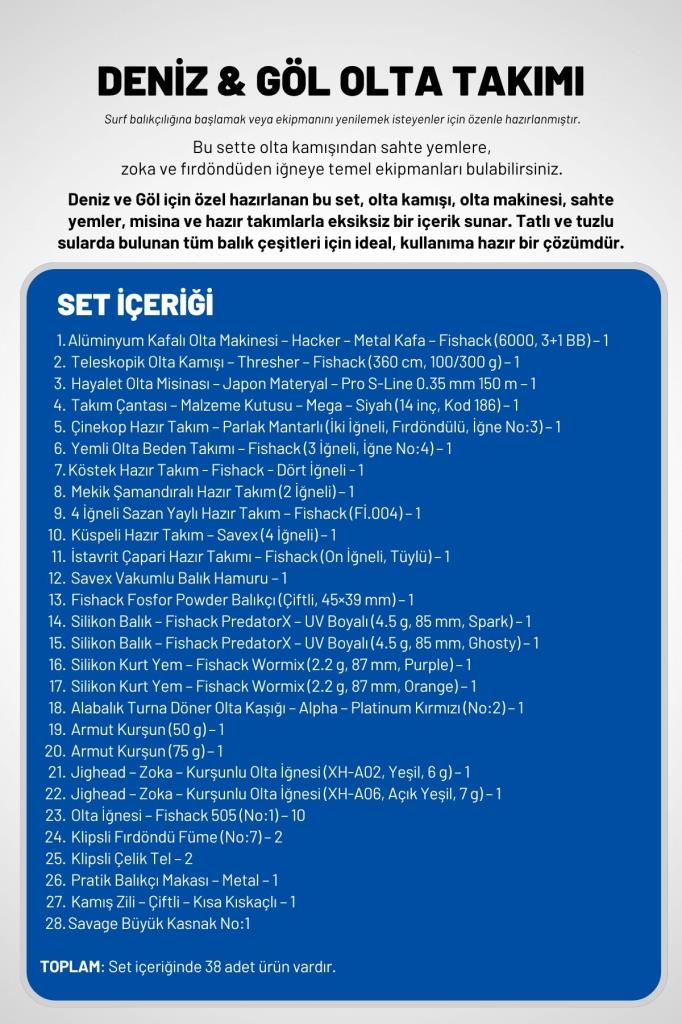 Deniz Ve Göl Profesyonel Olta Takımı Seti (Metal 6000'lik Makine + 360cm 100-300g Atarlı Kamış)