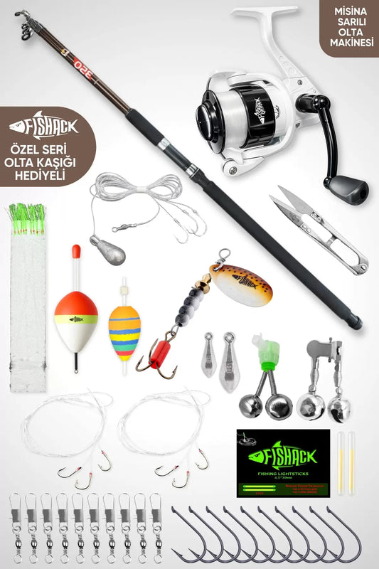 Deniz Ve Göl Surf Olta Takımı Seti 350cm Kamış 60/120gr / 60'lık Makine (Kahve) - 35 Parça