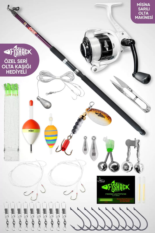 Deniz Ve Göl Surf Olta Takımı Seti 350cm Kamış 60/120gr / 60'lık Makine (Mor) - 35 Parça