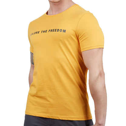 Erkek Tişört - Pamuklu Spor Tişört - Vassi - Hardal