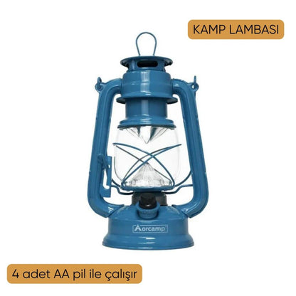 Evde Kamp Keyfi Hediye Seti - Retro Fener ve Emaye Bardaklar (3 Parça)