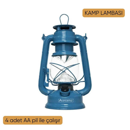 Evde Kamp Keyfi Hediye Seti - Retro Fener ve Emaye Bardaklar (3 Parça)