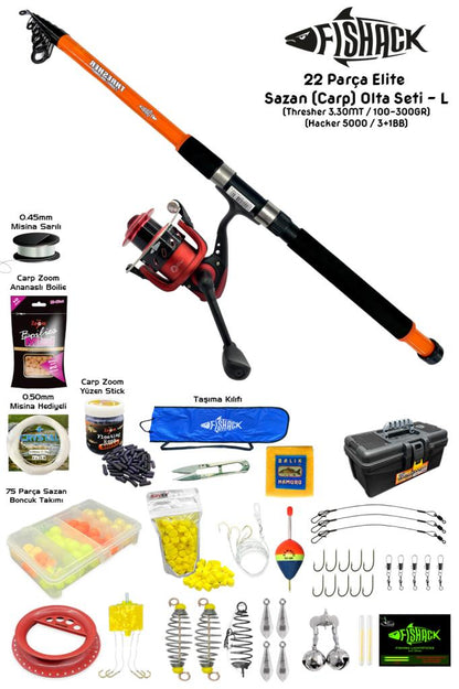Fishack 23 Parça Elite Sazan (Carp) Olta Seti L - 3.30MT / 100-300GR
