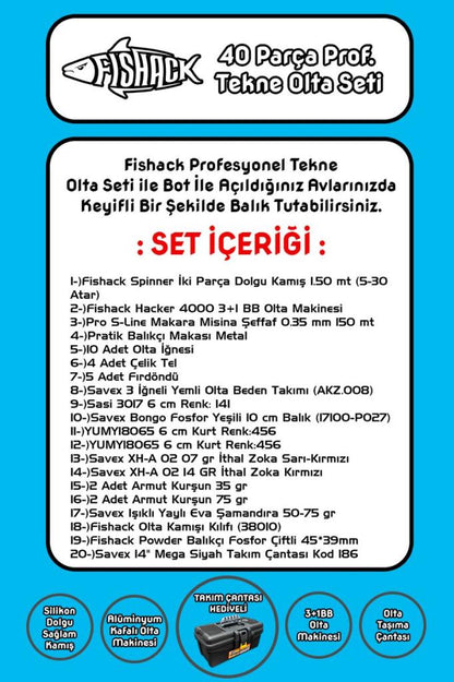 Fishack 40 Parça Profesyonel Tekne Olta Seti - 1.50MT/3+1BB