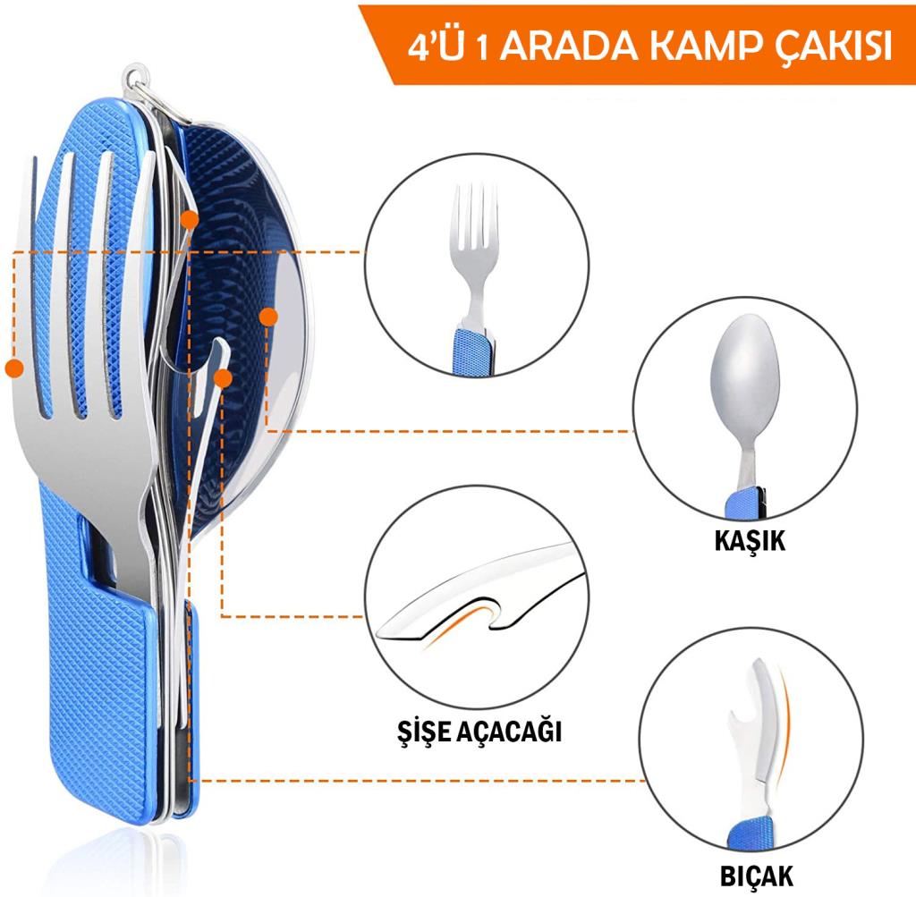 Kamp Çatal&Kaşık&Bıçak Seti - Orcamp - Mavi (OUT-1350)
