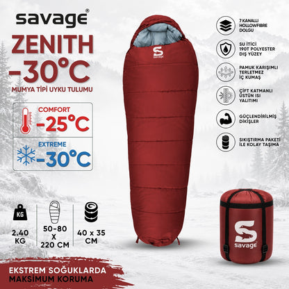 Kamp Uyku Tulumu - Zenith - Bordo - Extreme -30C° - Savage YS-530