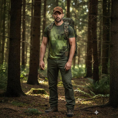 Kamuflaj Prizma Desenli Mikrofiber Tişört - Avcı Tişört - Hızlı Kurur