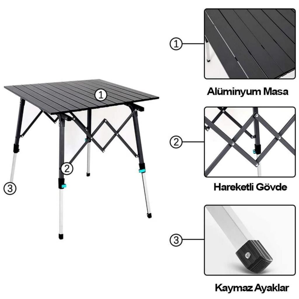 Katlanabilir Alüminyum Kamp Masası - Akordion - Madfox Skylite - Siyah - 546249