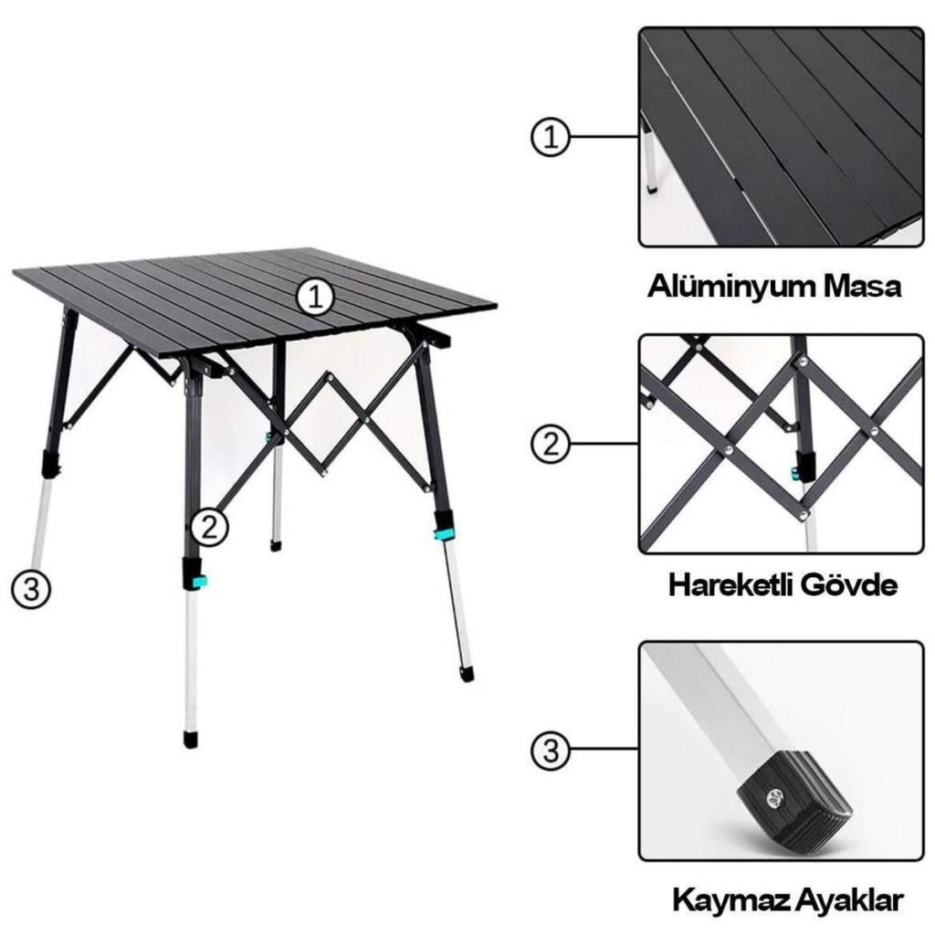 Katlanabilir Alüminyum Kamp Masası - Akordion - Madfox Skylite - Siyah - 546249