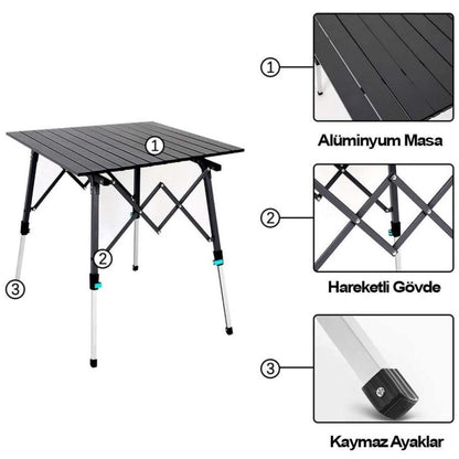 Katlanabilir Alüminyum Kamp Masası - Akordion - Madfox Skylite - Siyah - 546249