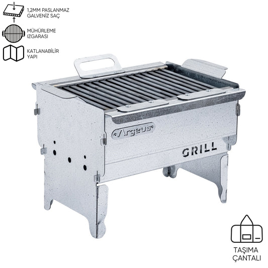 Katlanabilir Ayaklı Portatif Mangal - Paslanmaz - Argeus - Küçük - Taşıma Çantalı