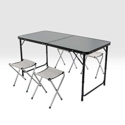 Katlanabilir Kamp Masası Seti - 4/6 Kişilik - 4 Tabureli - Elevate Plus - Siyah