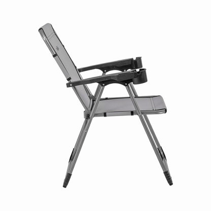 Katlanabilir Piknik ve Kamp Sandalyesi - Bardaklıklı - Rock - Kül Gri (A-14)- 140KG Taşıma