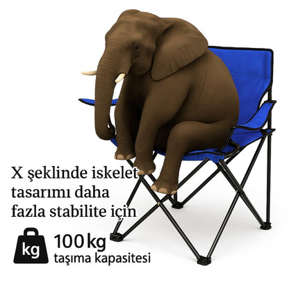 Katlanır Kamp Piknik Sandalyesi - Bardaklıklı - (DY.001) - Lacivert - Taşıma Çantalı