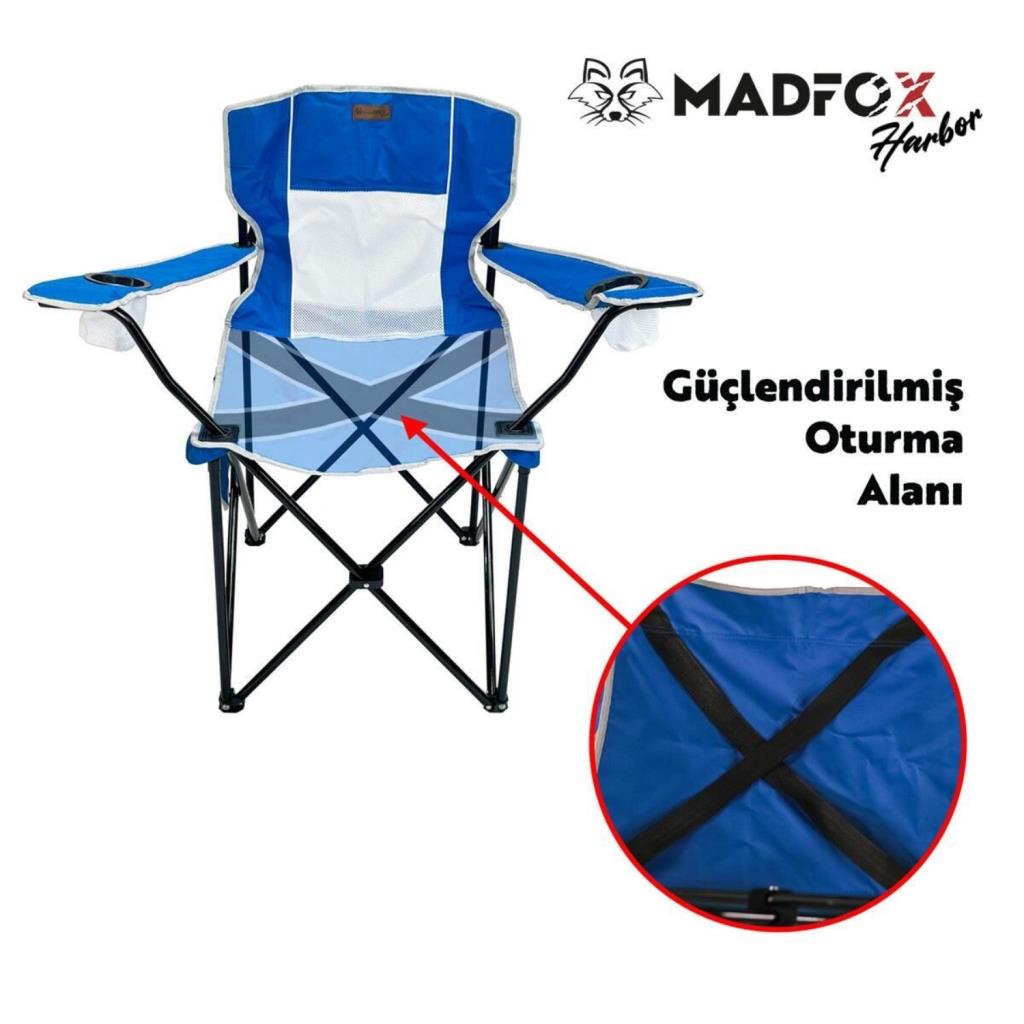 Katlanır Kamp Piknik Sandalyesi - Madfox Harbor - Bardaklıklı - Mavi - 547285 - Taşıma Çantalı