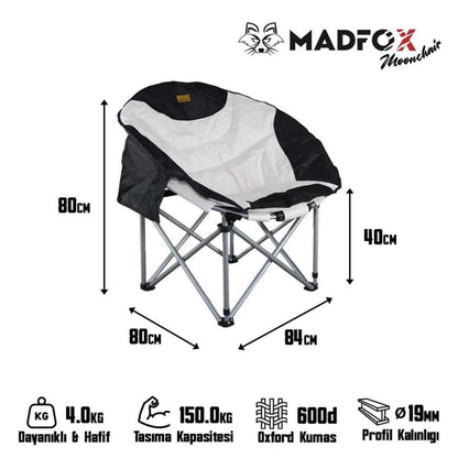 Katlanır Kamp Piknik Sandalyesi - Madfox Moonchair Deluxe - Siyah/Gri - 547212 - Taşıma Çantalı