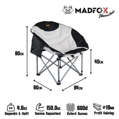 Katlanır Kamp Piknik Sandalyesi - Madfox Moonchair Deluxe - Siyah/Gri - 547212