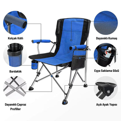 Katlanır Kamp Piknik Sandalyesi - Madfox Roxy - Mavi/Siyah - 546245  - Taşıma Çantalı