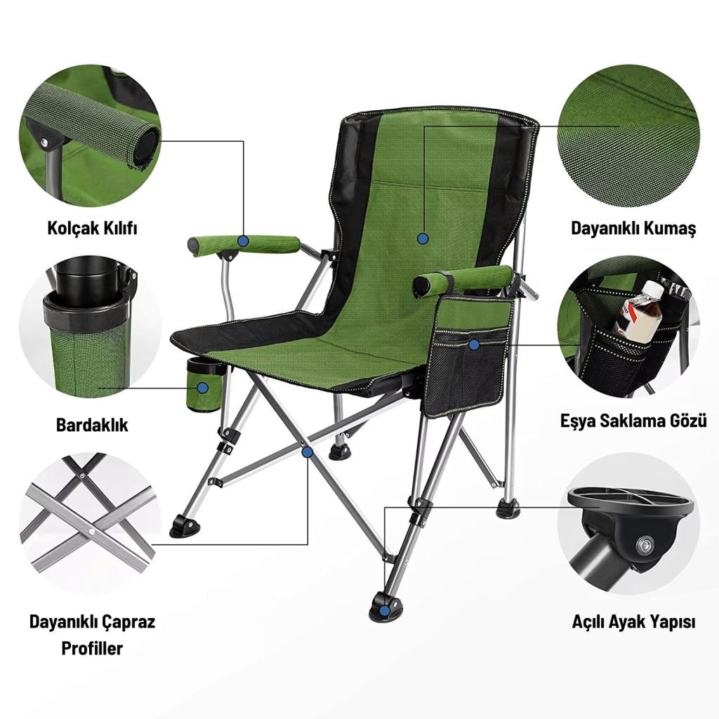 Katlanır Kamp Piknik Sandalyesi - Madfox Roxy - Yeşil/Siyah - 546247  - Taşıma Çantalı
