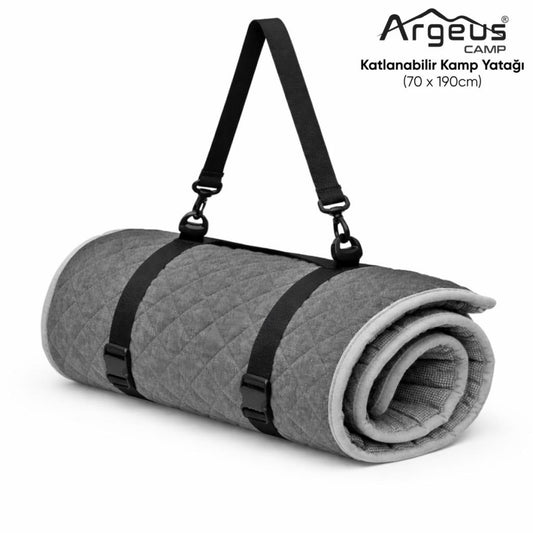 Katlanır Kamp Yatağı - Yer Yatağı - Taşınabilir - Argeus - Antrasit - 70x190cm  - Omuz Askılı