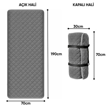 Katlanır Kamp Yatağı - Yer Yatağı - Taşınabilir - Argeus - Antrasit - 70x190cm  - Omuz Askılı