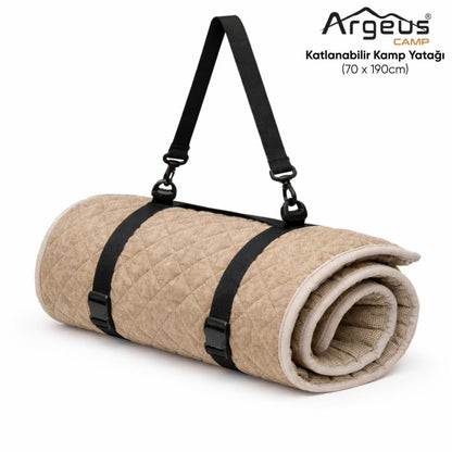 Katlanır Kamp Yatağı - Yer Yatağı - Taşınabilir - Argeus - Bej - 70x190cm  - Omuz Askılı