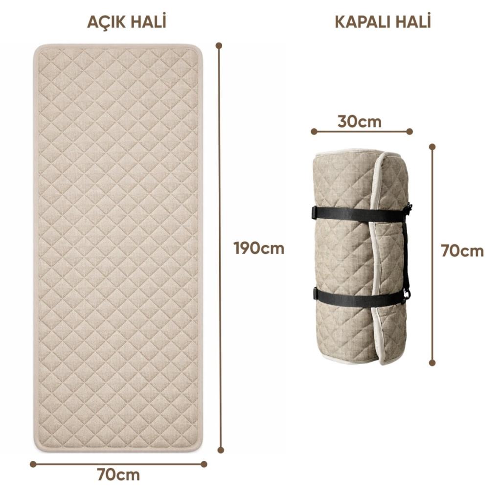 Katlanır Kamp Yatağı - Yer Yatağı - Taşınabilir - Argeus - Bej - 70x190cm  - Omuz Askılı