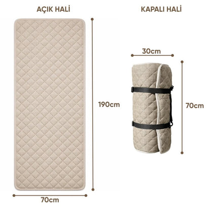 Katlanır Kamp Yatağı - Yer Yatağı - Taşınabilir - Argeus - Bej - 70x190cm  - Omuz Askılı