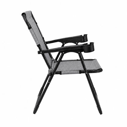 Katlanır Piknik ve Kamp Sandalyesi - Bardaklıklı - Rock Plus - Linen Gri