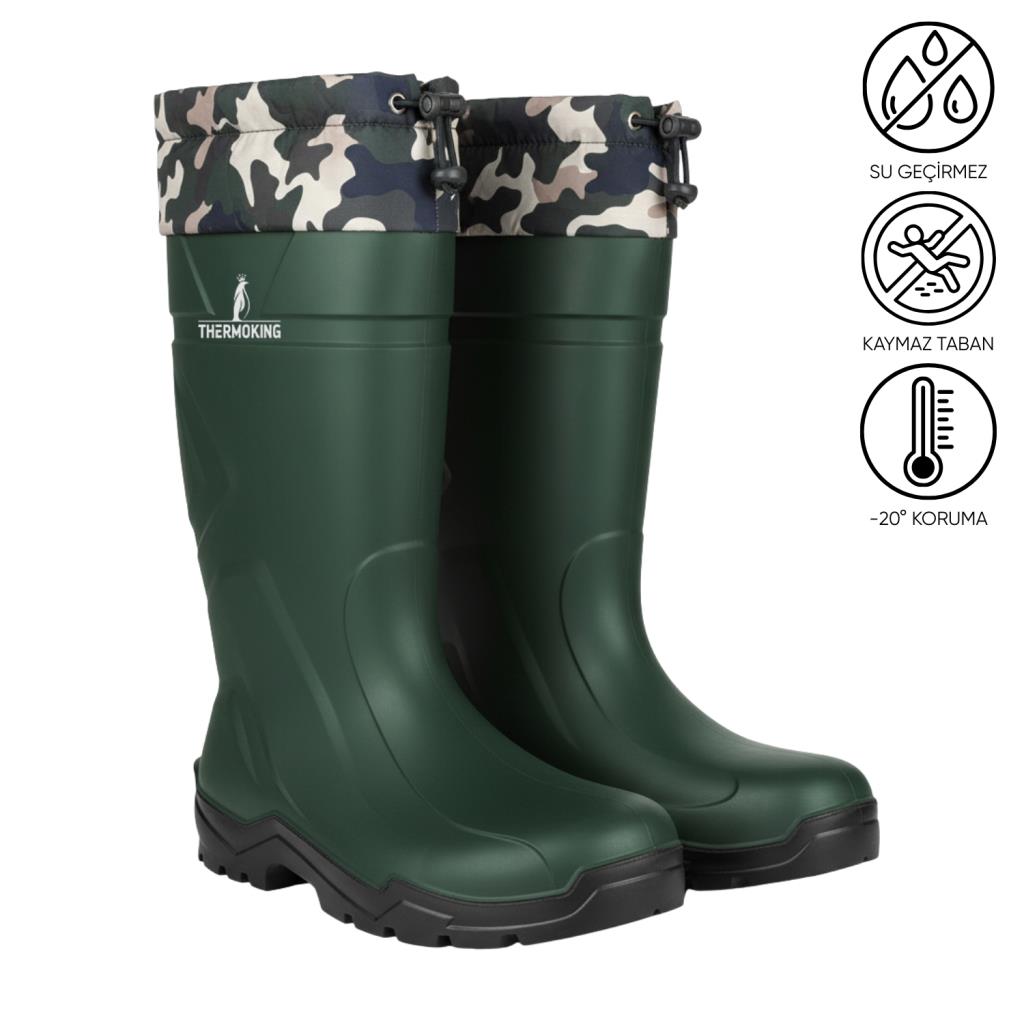 Konçlu PU Uzun Avcı Çizmesi - Su Geçirmez - Kaymaz Taban - Thermoking - Balıkçı Çiftçi Çizme