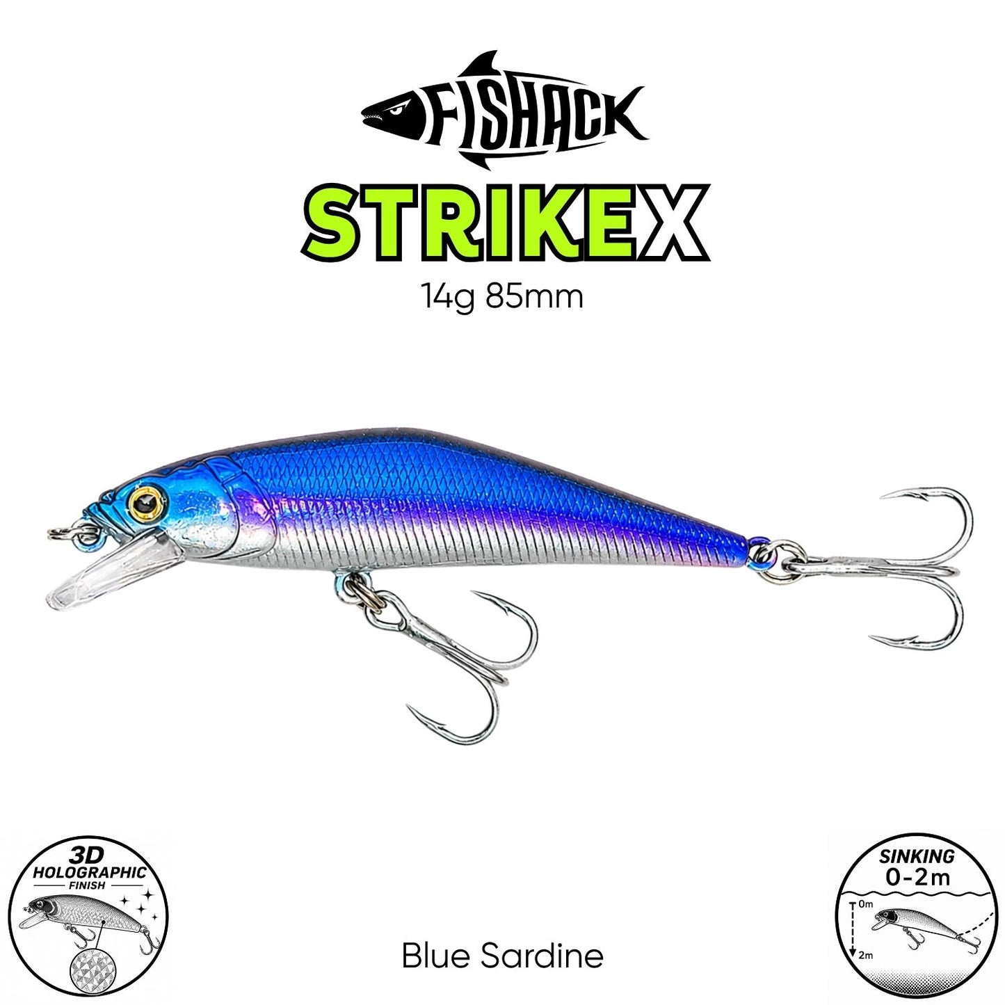Maket Balık - Fishack StrikeX - Sinking - 3D Hologram Paint - 14g 85mm