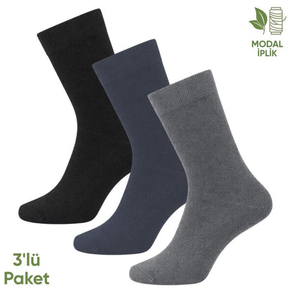 Modal İplik Erkek Soket Çorap - 3 Çift - Dikişsiz - Atlas - 18002 - Set 4