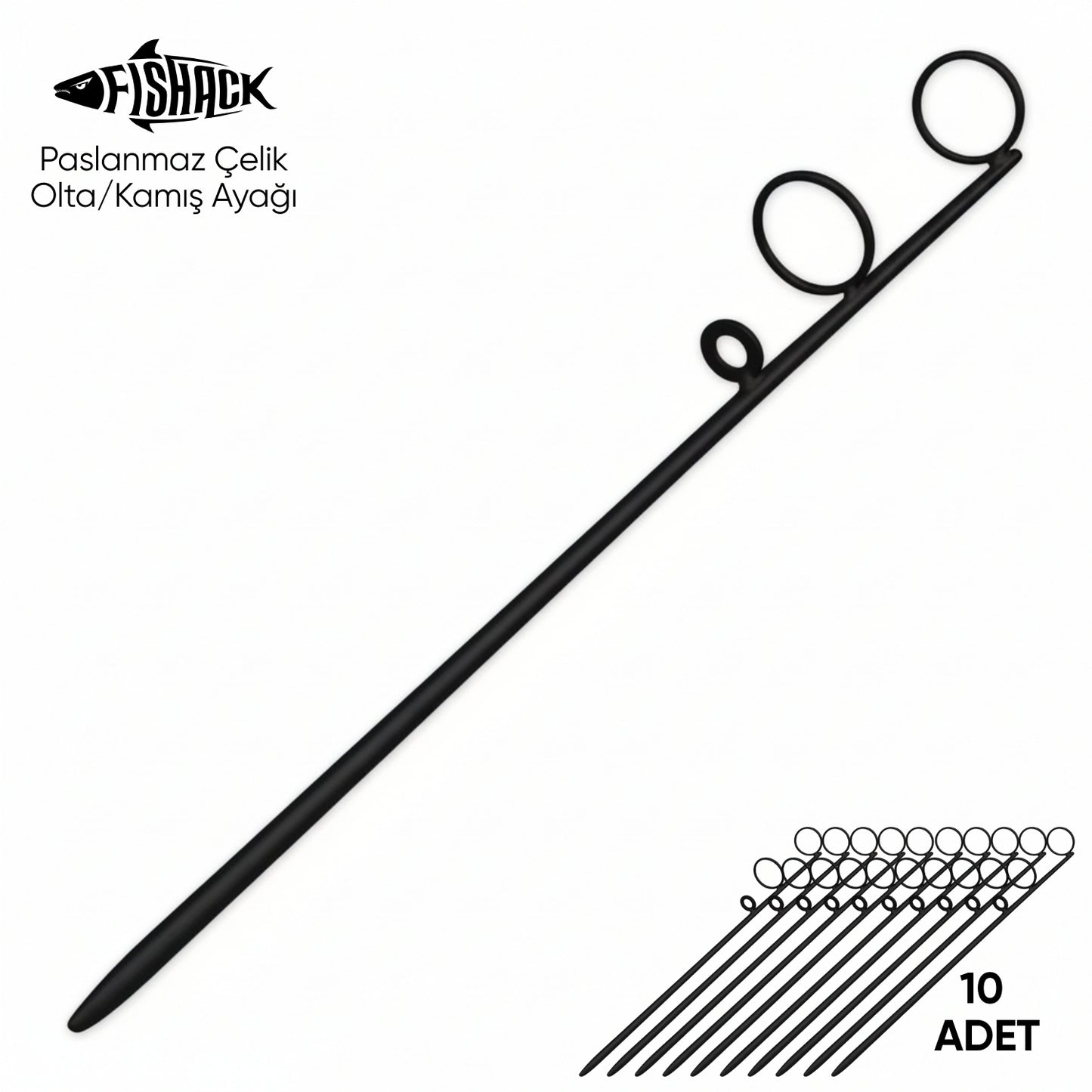 Olta Kamış Ayağı - Paslanmaz Çelik - Fishack - Siyah - 10'lu