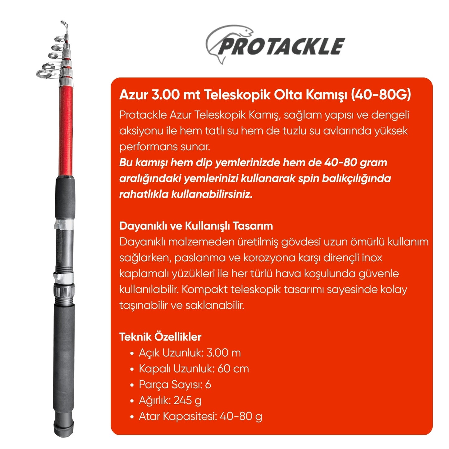 Olta Seti - 300cm Olta Kamışı 40-80GR / 3000'lik Olta Makinesi (XB-Kırmızı)