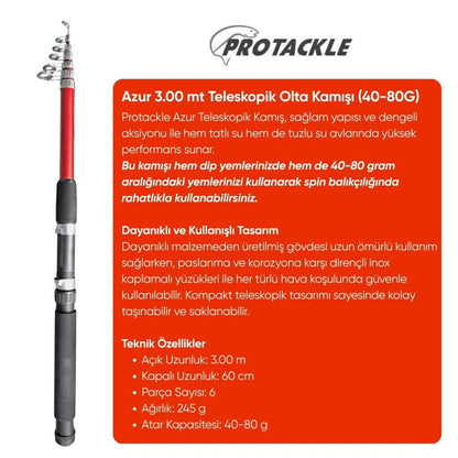 Olta Seti - 300cm Olta Kamışı 40-80GR / 3000'lik Olta Makinesi (XB-Kırmızı)