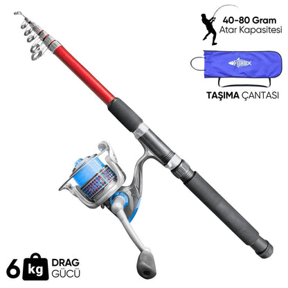 Olta Seti - 300cm Olta Kamışı 40-80GR / 4000'lik Olta Makinesi (XA-Kırmızı) - Taşıma Çantalı