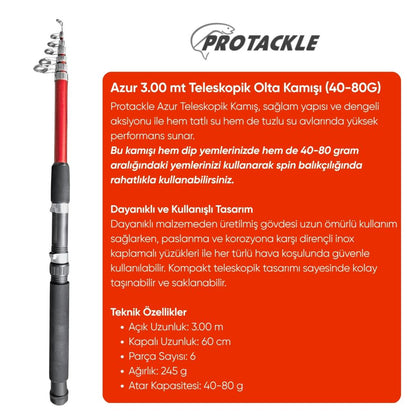 Olta Seti - 300cm Olta Kamışı 40-80GR / 4000'lik Olta Makinesi (XA-Kırmızı) - Taşıma Çantalı